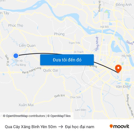 Qua Cây Xăng Bình Yên 50m to Đại học đại nam map