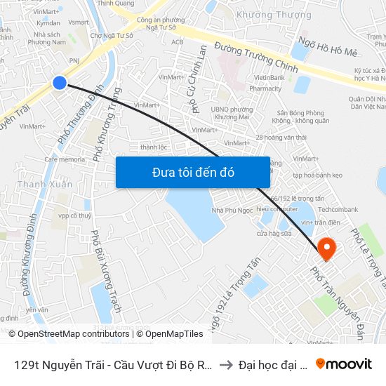 129t Nguyễn Trãi - Cầu Vượt Đi Bộ Royal City to Đại học đại nam map