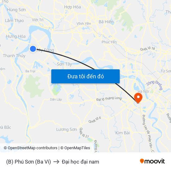 (B) Phú Sơn (Ba Vì) to Đại học đại nam map