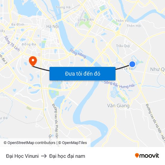 Đại Học Vinuni to Đại học đại nam map