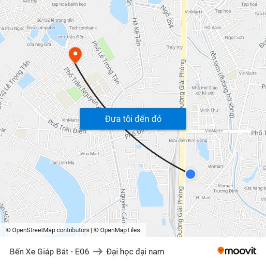 Bến Xe Giáp Bát - E06 to Đại học đại nam map