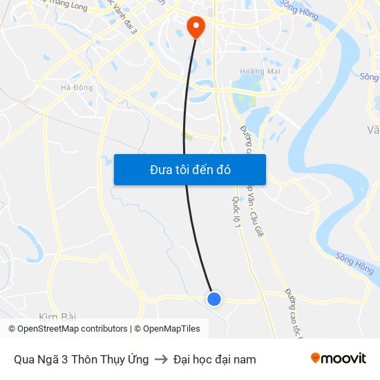 Qua Ngã 3 Thôn Thụy Ứng to Đại học đại nam map