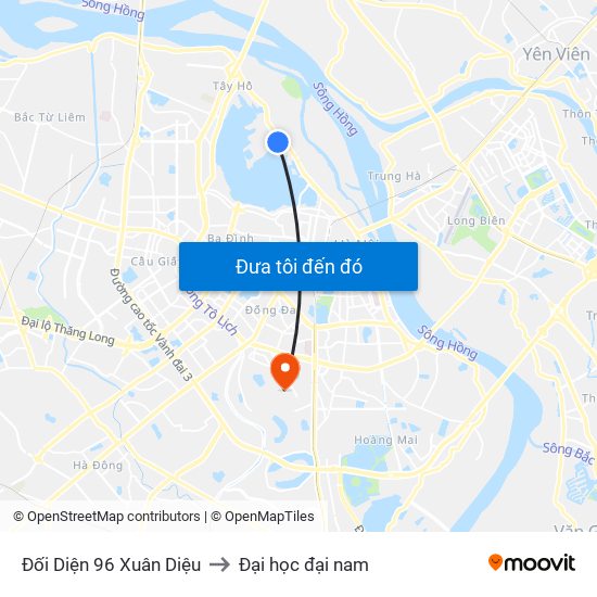 Đối Diện 96 Xuân Diệu to Đại học đại nam map