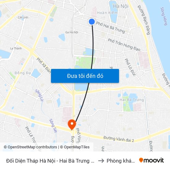 Đối Diện Tháp Hà Nội - Hai Bà Trưng (Cạnh 56 Hai Bà Trưng) to Phòng khám VIP 12 map