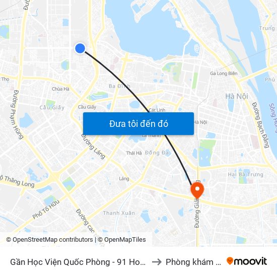 Gần Học Viện Quốc Phòng - 91 Hoàng Quốc Việt to Phòng khám VIP 12 map