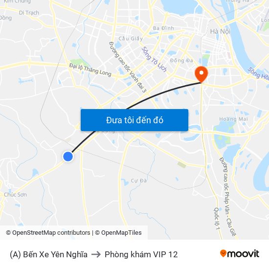 (A) Bến Xe Yên Nghĩa to Phòng khám VIP 12 map