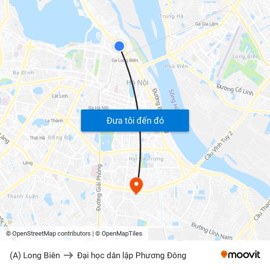 (A) Long Biên to Đại học dân lập Phương Đông map