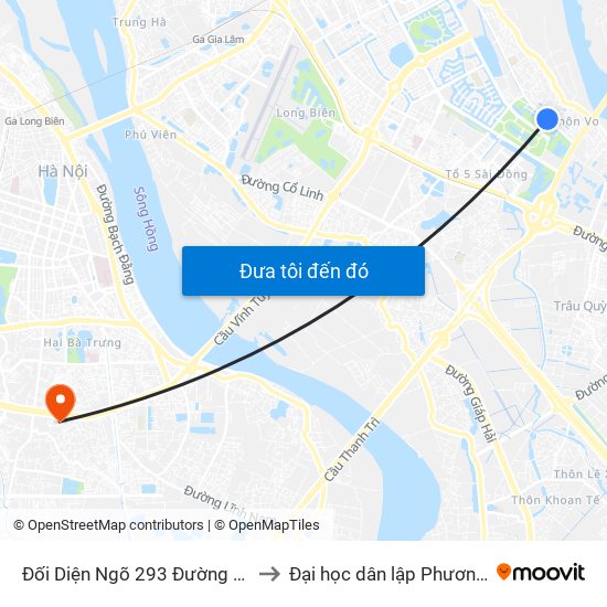 Đối Diện Ngõ 293 Đường Phúc Lợi to Đại học dân lập Phương Đông map