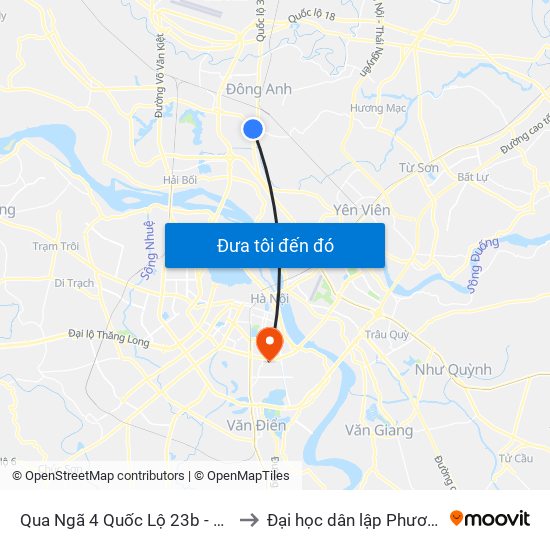 Qua Ngã 4 Quốc Lộ 23b - Quốc Lộ 3 to Đại học dân lập Phương Đông map