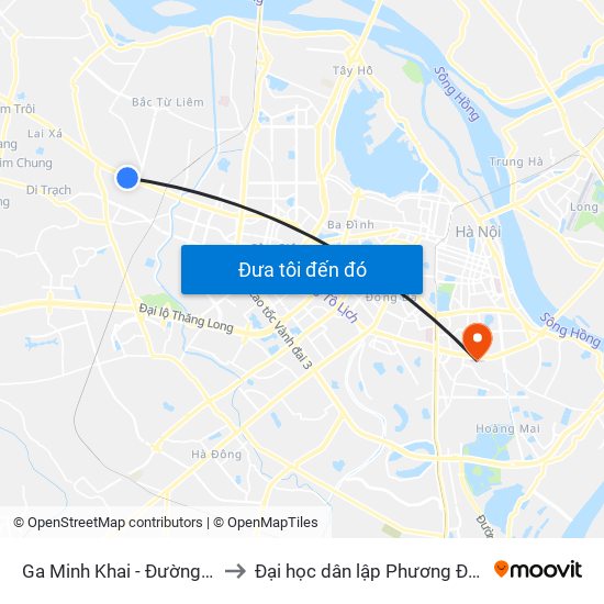 Ga Minh Khai - Đường 32 to Đại học dân lập Phương Đông map