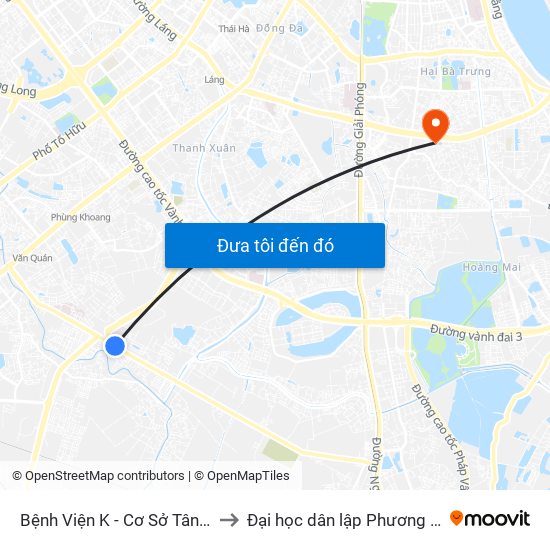 Bệnh Viện K - Cơ Sở Tân Triều to Đại học dân lập Phương Đông map