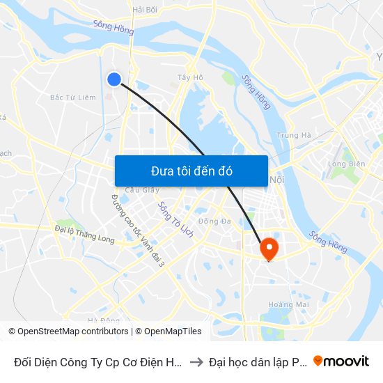Đối Diện Công Ty Cp Cơ Điện Hn- Đường Đức Thắng to Đại học dân lập Phương Đông map