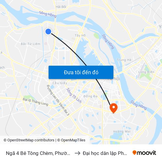 Ngã 4 Bê Tông Chèm, Phường Đông Ngạc to Đại học dân lập Phương Đông map