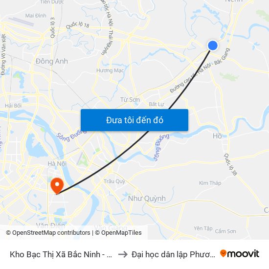 Kho Bạc Thị Xã Bắc Ninh - Quốc Lộ 1 to Đại học dân lập Phương Đông map