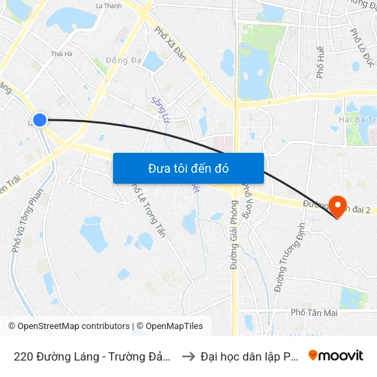 220 Đường Láng - Trường Đảng Lê Hồng Phong to Đại học dân lập Phương Đông map