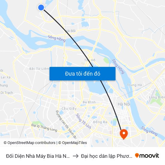 Đối Diện Nhà Máy Bia Hà Nội Habeco to Đại học dân lập Phương Đông map