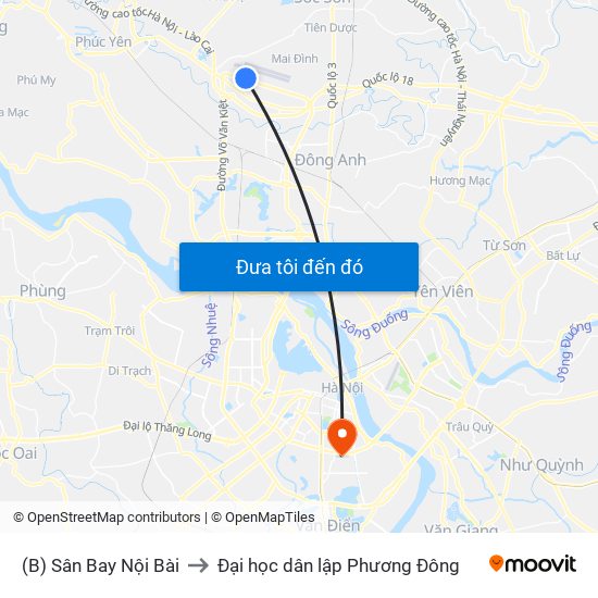 (B) Sân Bay Nội Bài to Đại học dân lập Phương Đông map