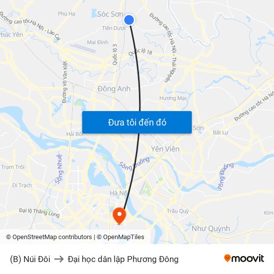 (B) Núi Đôi to Đại học dân lập Phương Đông map