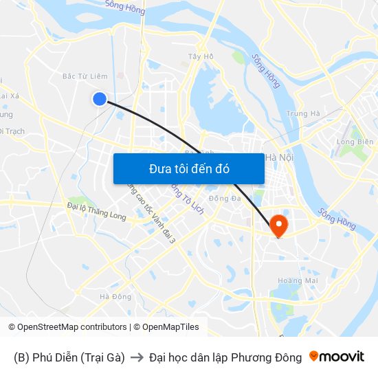 (B) Phú Diễn (Trại Gà) to Đại học dân lập Phương Đông map