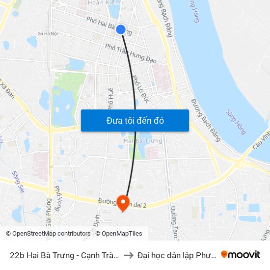 22b Hai Bà Trưng - Cạnh Tràng Tiền Plaza to Đại học dân lập Phương Đông map