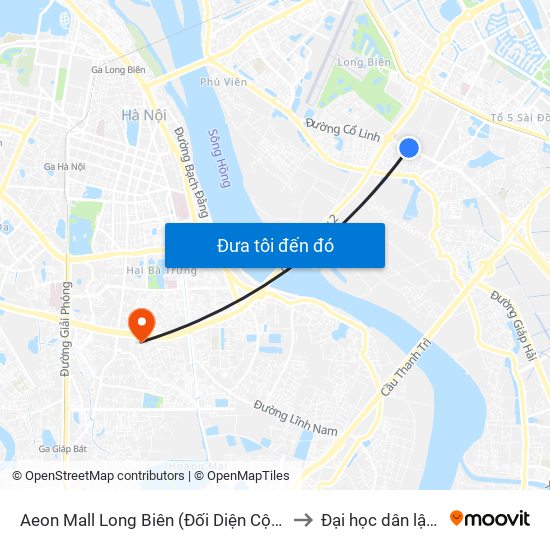 Aeon Mall Long Biên (Đối Diện Cột Điện T4a/2a-B Đường Cổ Linh) to Đại học dân lập Phương Đông map