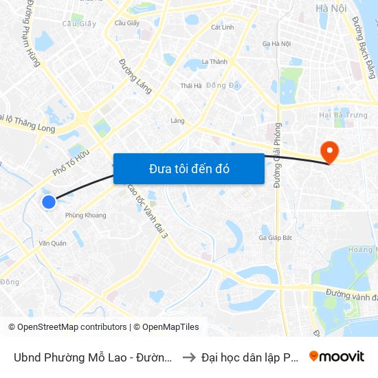 Ubnd Phường Mỗ Lao - Đường Nguyễn Văn Lộc to Đại học dân lập Phương Đông map