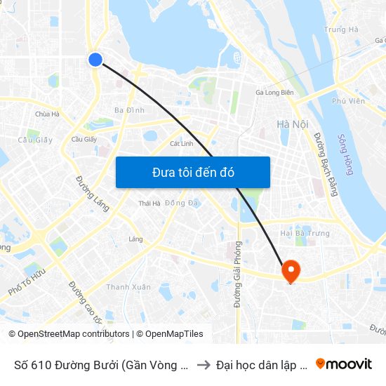 Số 610 Đường Bưởi (Gần Vòng Xuyến Hoàng Quốc Việt) to Đại học dân lập Phương Đông map