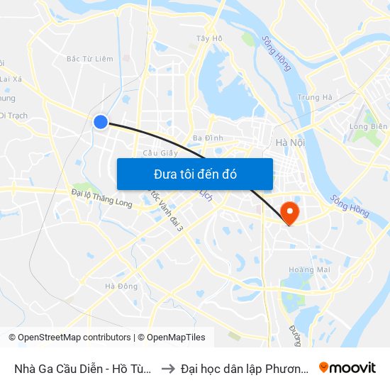 Nhà Ga Cầu Diễn - Hồ Tùng Mậu to Đại học dân lập Phương Đông map
