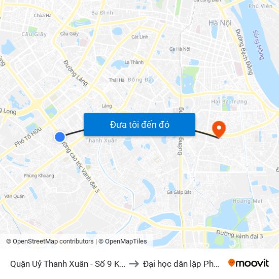 Quận Uỷ Thanh Xuân - Số 9 Khuất Duy Tiến to Đại học dân lập Phương Đông map