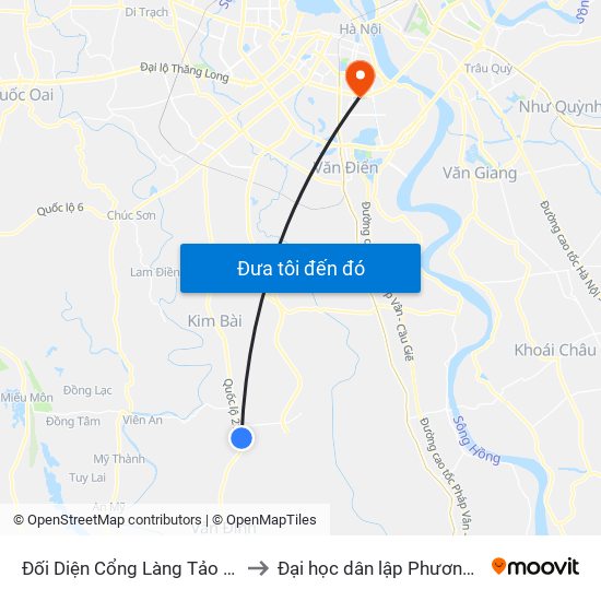 Đối Diện Cổng Làng Tảo Dương to Đại học dân lập Phương Đông map