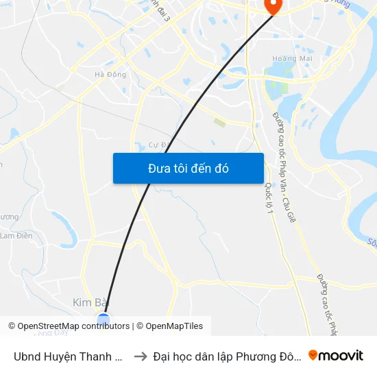 Ubnd Huyện Thanh Oai to Đại học dân lập Phương Đông map