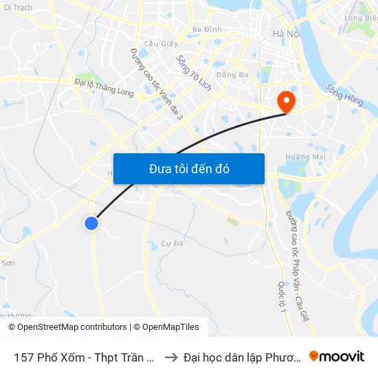 157 Phố Xốm - Thpt Trần Hưng Đạo to Đại học dân lập Phương Đông map