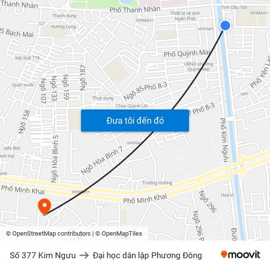 Số 377 Kim Ngưu to Đại học dân lập Phương Đông map