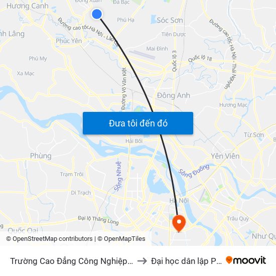 Trường Cao Đẳng Công Nghiệp Phúc Yên (Chiều Về) to Đại học dân lập Phương Đông map