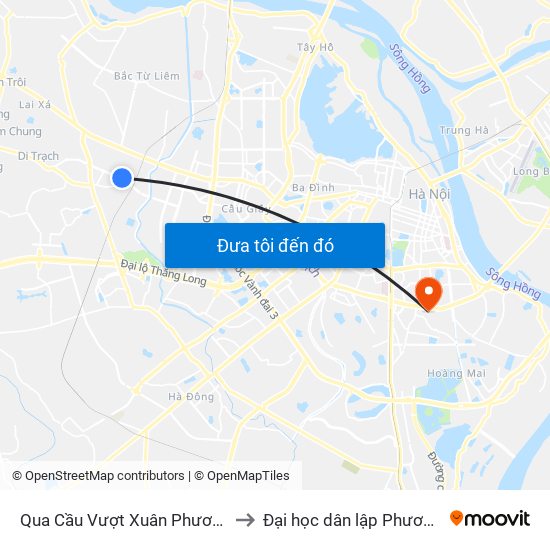 Qua Cầu Vượt Xuân Phương 100m to Đại học dân lập Phương Đông map