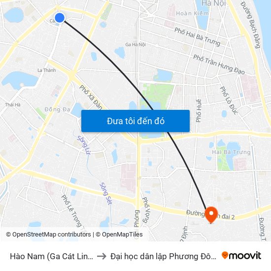 Hào Nam (Ga Cát Linh) to Đại học dân lập Phương Đông map