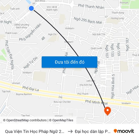 Qua Viện Tin Học Pháp Ngữ 20m - Lê Thanh Nghị to Đại học dân lập Phương Đông map