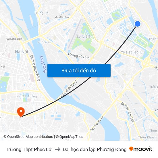 Trường Thpt Phúc Lợi to Đại học dân lập Phương Đông map