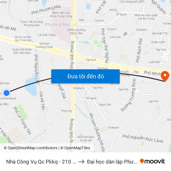 Nhà Công Vụ Qc Pkkq - 210 Lê Trọng Tấn to Đại học dân lập Phương Đông map