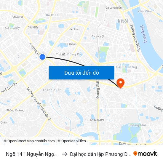 Ngõ 141 Nguyễn Ngọc Vũ to Đại học dân lập Phương Đông map