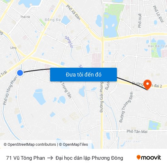 71 Vũ Tông Phan to Đại học dân lập Phương Đông map