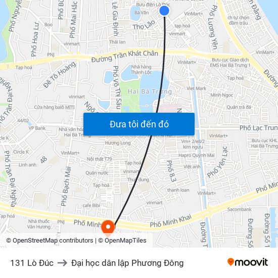 131 Lò Đúc to Đại học dân lập Phương Đông map