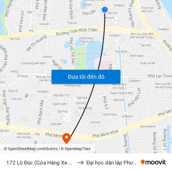 172 Lò Đúc (Cửa Hàng Xe Máy Hon Đa) to Đại học dân lập Phương Đông map