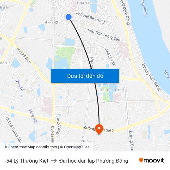 54 Lý Thường Kiệt to Đại học dân lập Phương Đông map