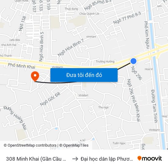 308 Minh Khai (Gần Cầu Mai Động) to Đại học dân lập Phương Đông map