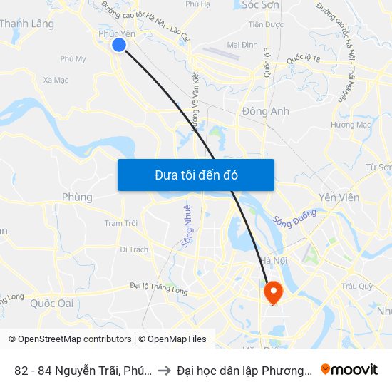 82 - 84 Nguyễn Trãi, Phúc Yên to Đại học dân lập Phương Đông map