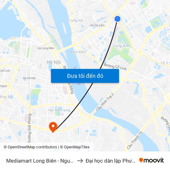 Mediamart Long Biên - Nguyễn Văn Linh to Đại học dân lập Phương Đông map