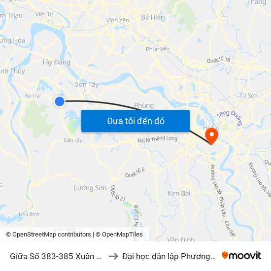 Giữa Số 383-385 Xuân Khanh to Đại học dân lập Phương Đông map