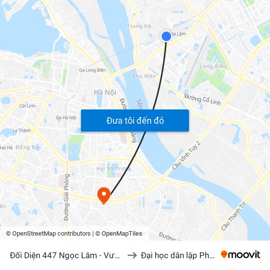 Đối Diện 447 Ngọc Lâm - Vườn Hoa Gia Lâm to Đại học dân lập Phương Đông map