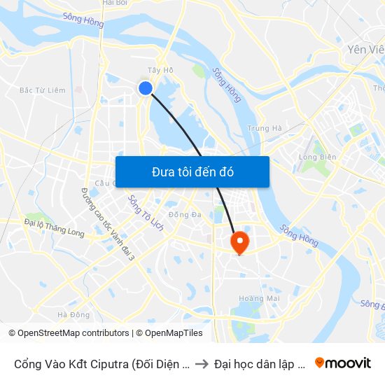 Cổng Vào Kđt Ciputra (Đối Diện 83 Nguyễn Hoàng Tôn) to Đại học dân lập Phương Đông map